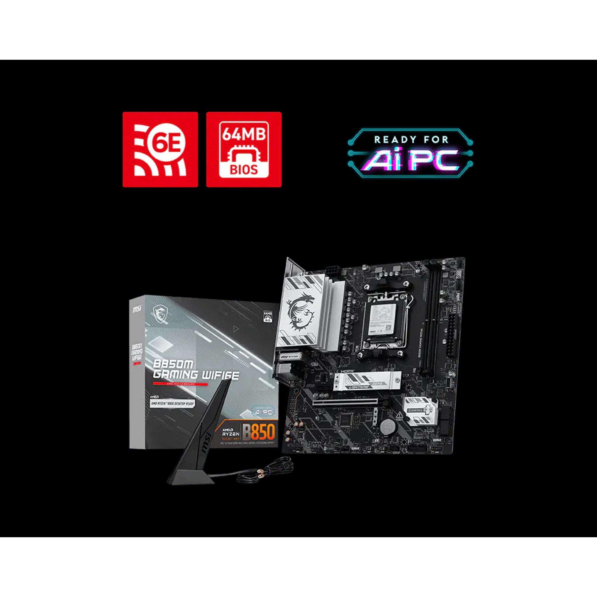 MSI B850M GAMING WIFI 6E AMD B850 AM5 DDR5 128GB PCIe 5.0 M.2 Wi-Fi 6E 2.5G LAN Motherboard tl:e72d2b56