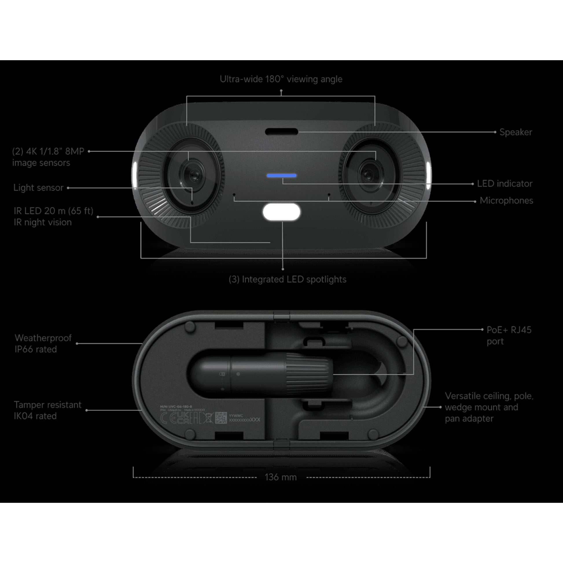 Ubiquiti G6 Black 180° 16MP PoE+ Dual Sensor Indoor/Outdoor Camera AI Engine tl:6ab078ad