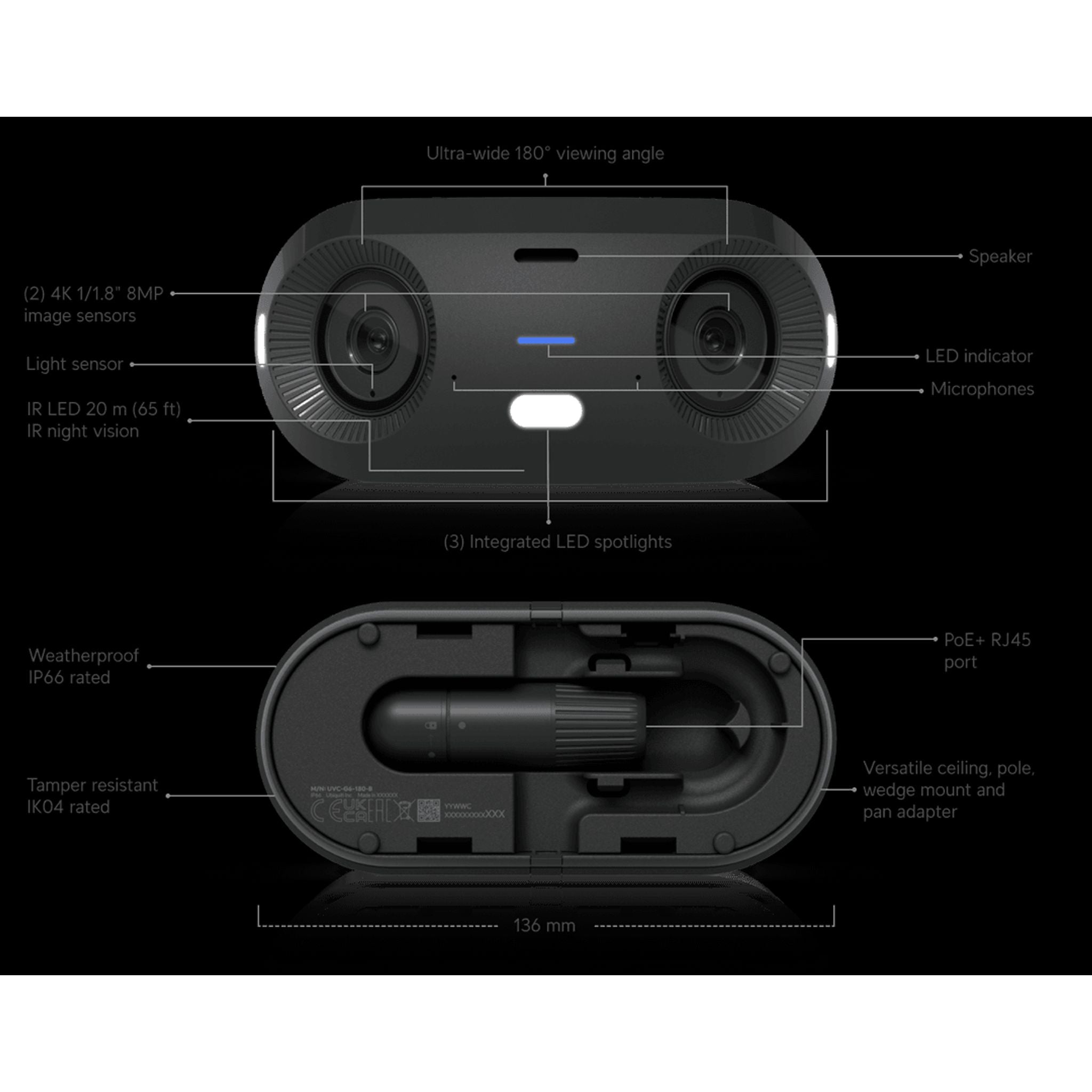 Ubiquiti G6 Black 180° 16MP PoE+ Dual Sensor Indoor/Outdoor Camera AI Engine tl:6ab078ad