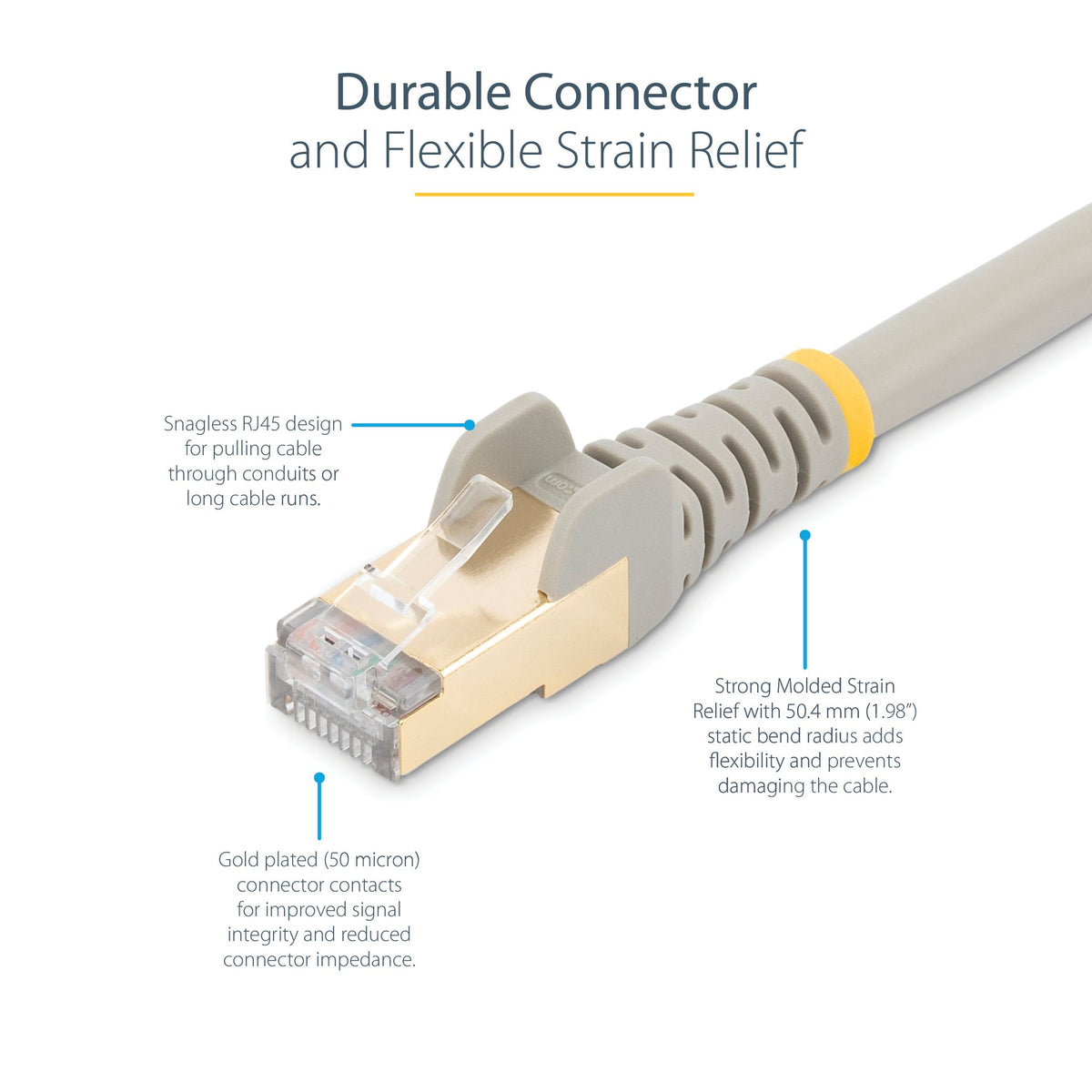 StarTech CAT6a 0.5m Grey Shielded Snagless PoE Ethernet Cable
