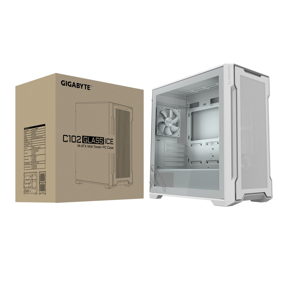 Gigabyte C102 GLASS ICE Mid Tower Case White 5 Slots 2x 3.5" USB 3.0 x2 tl:8f1ae08e
