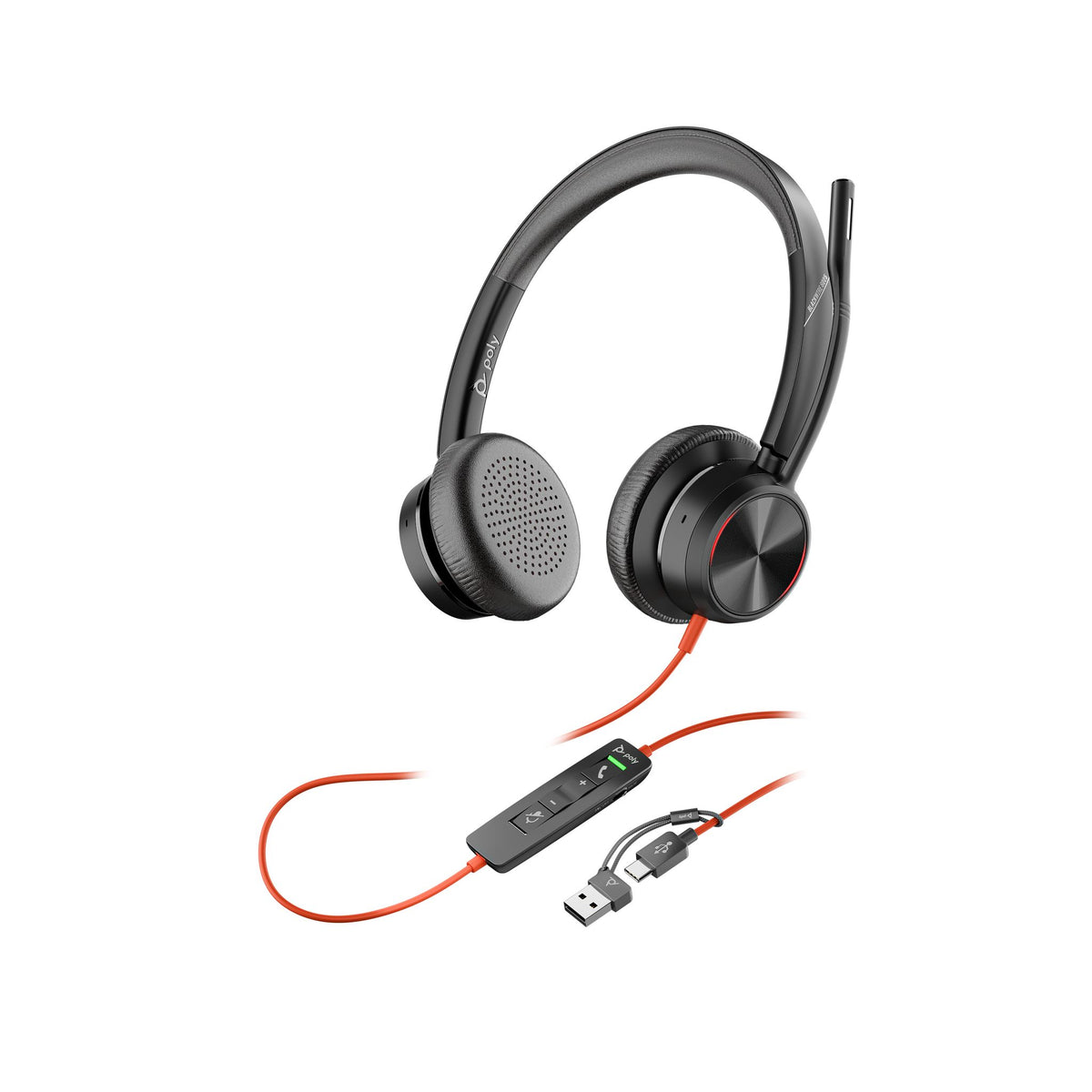 HP Poly BW 8225 Stereo USB-C Headset + USB-C/A Adapter