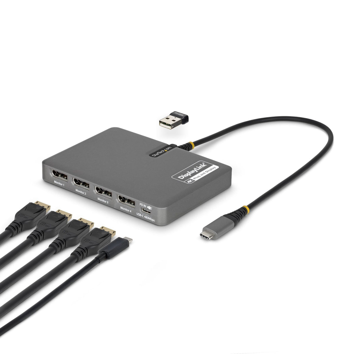 StarTech.com USB-C to Quad-Monitor Adapter 4K 60Hz DP 140W PD 1x USB 2.0