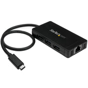 StarTech USB-C Combo Hub 3 USB 3.0 Ports 1 Ethernet Port Black