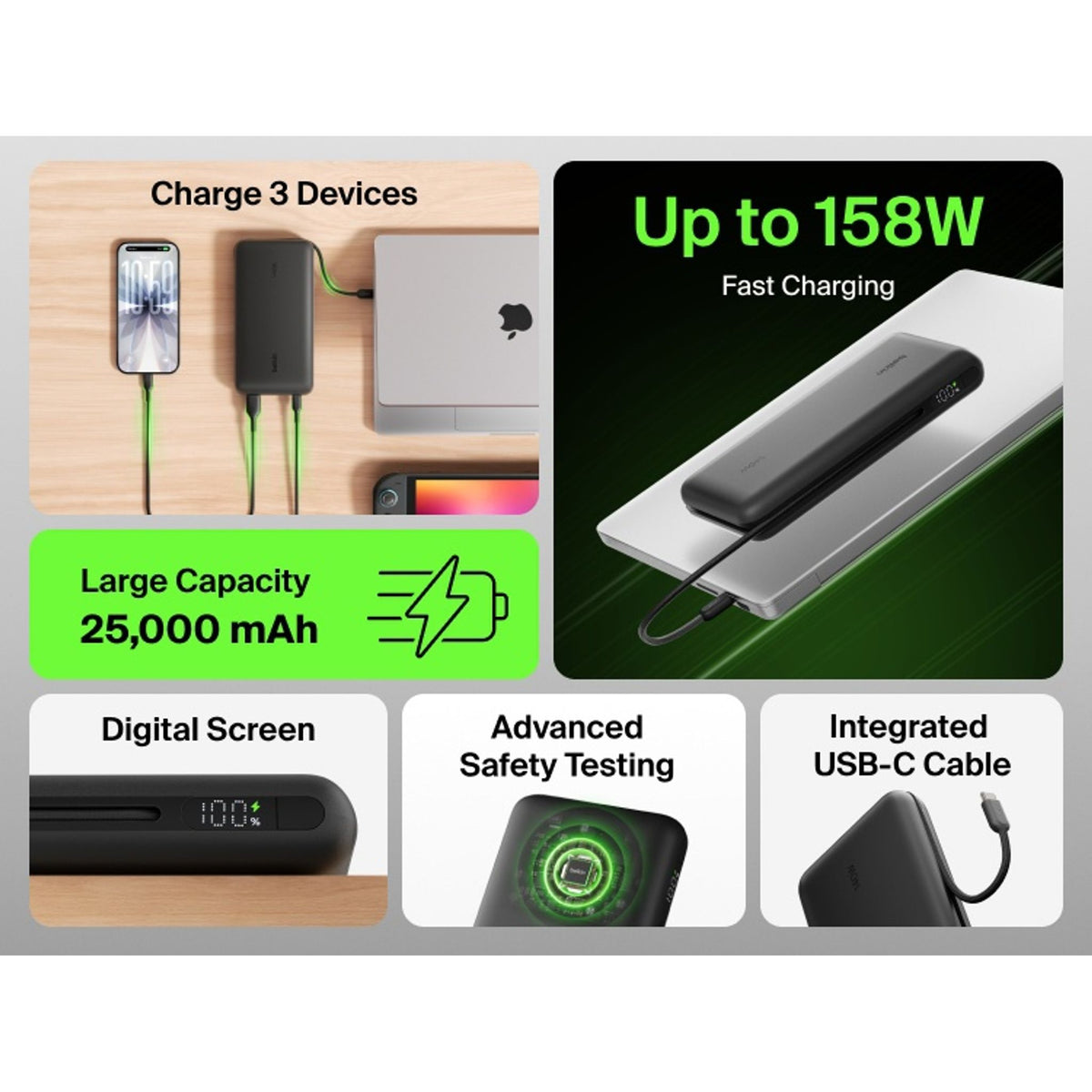 Belkin UltraCharge Pro 25K mAh Laptop Power Bank 140W Integrated USB-C Black tl:4a61fddd