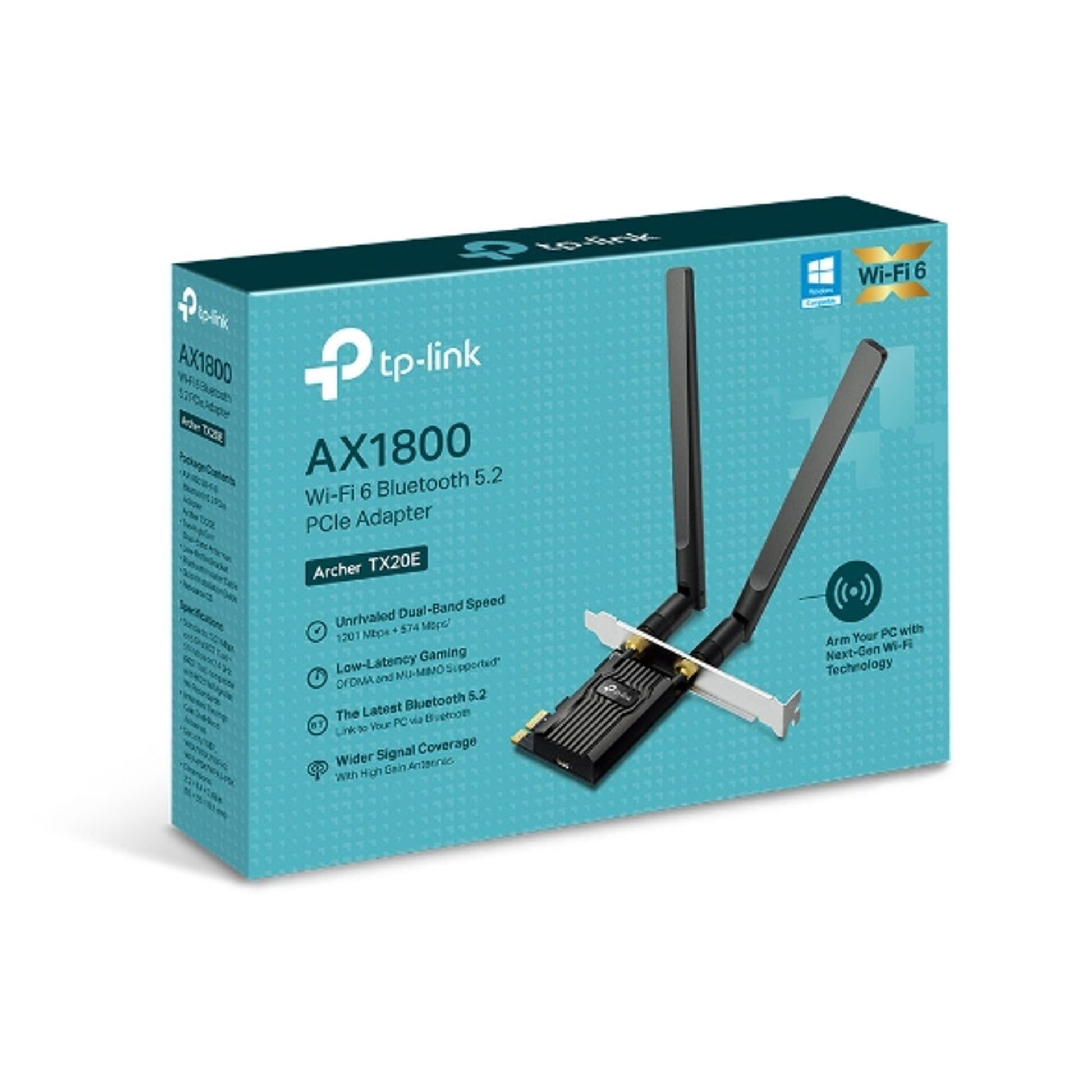TP-Link Archer TX20E AX1800 Wi-Fi 6 Bluetooth 5.2 PCIe Adapter 1201Mbps 5GHz 574Mbps 2.4GHz tl:5d00844d