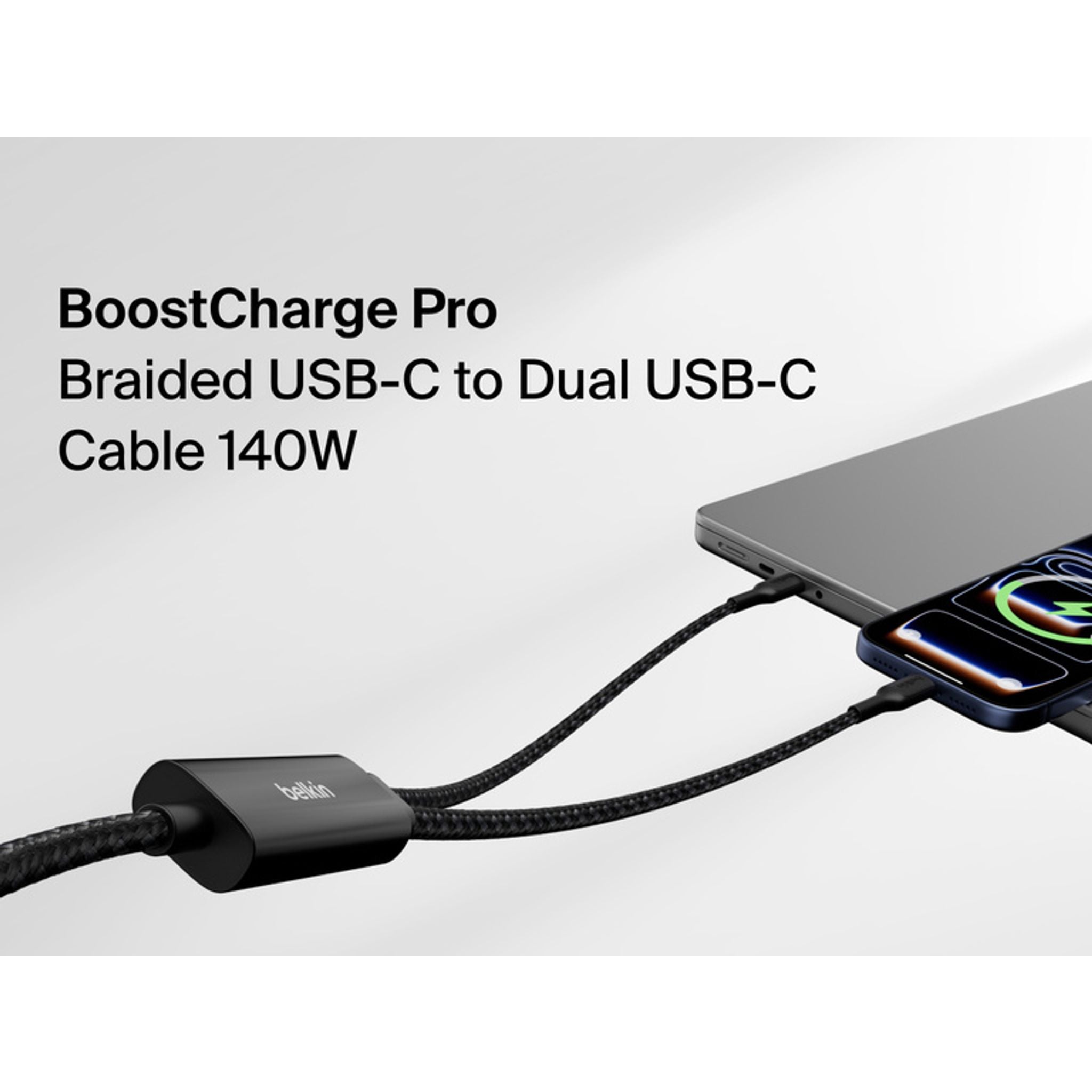Belkin BoostCharge Pro Braided USB-C to Dual USB-C Cable 1.5M Black CAC004fq1.5MBK tl:f0ff5925