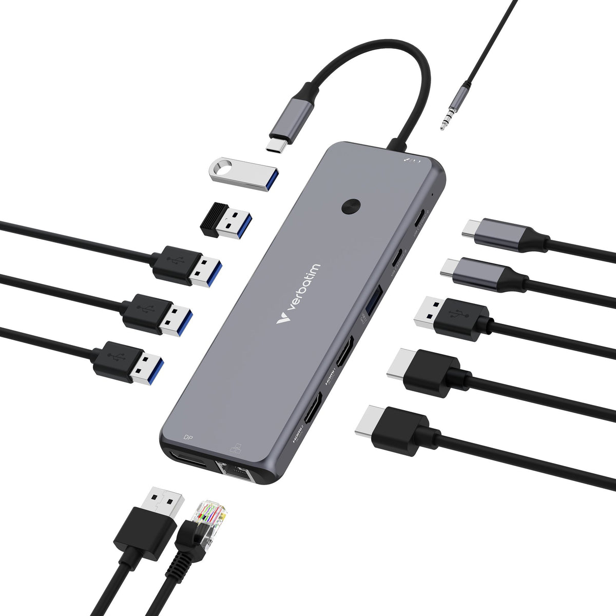 Verbatim USB-C Docking Station 8 Ports 3 Displays 4K HDMI DP RJ45 SD Card Reader