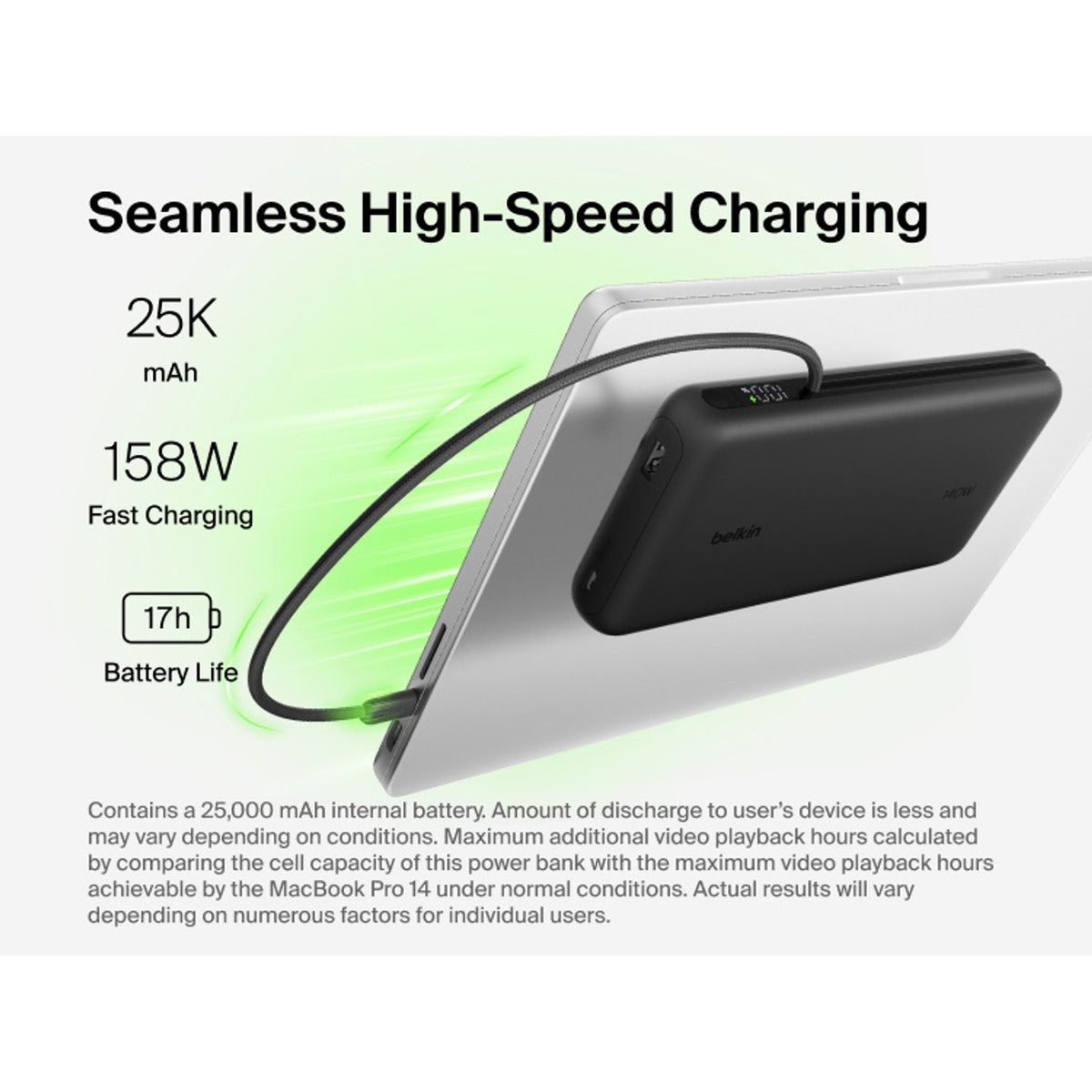 Belkin UltraCharge Pro 25K mAh Laptop Power Bank 140W Integrated USB-C Black tl:6506904a