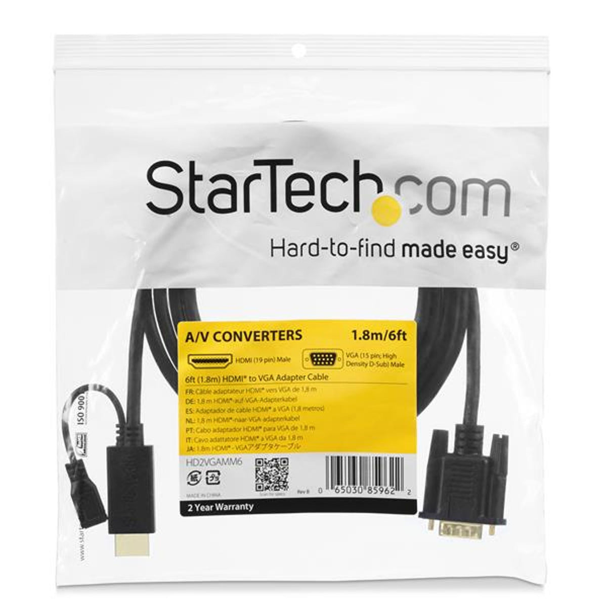 StarTech HDMI to VGA Cable 6ft 1080p Active Black