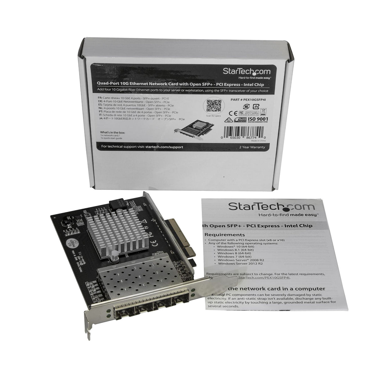 StarTech.com 10Gigabit Ethernet Card PCI Express x8 4Port SFP+ Optical Fiber