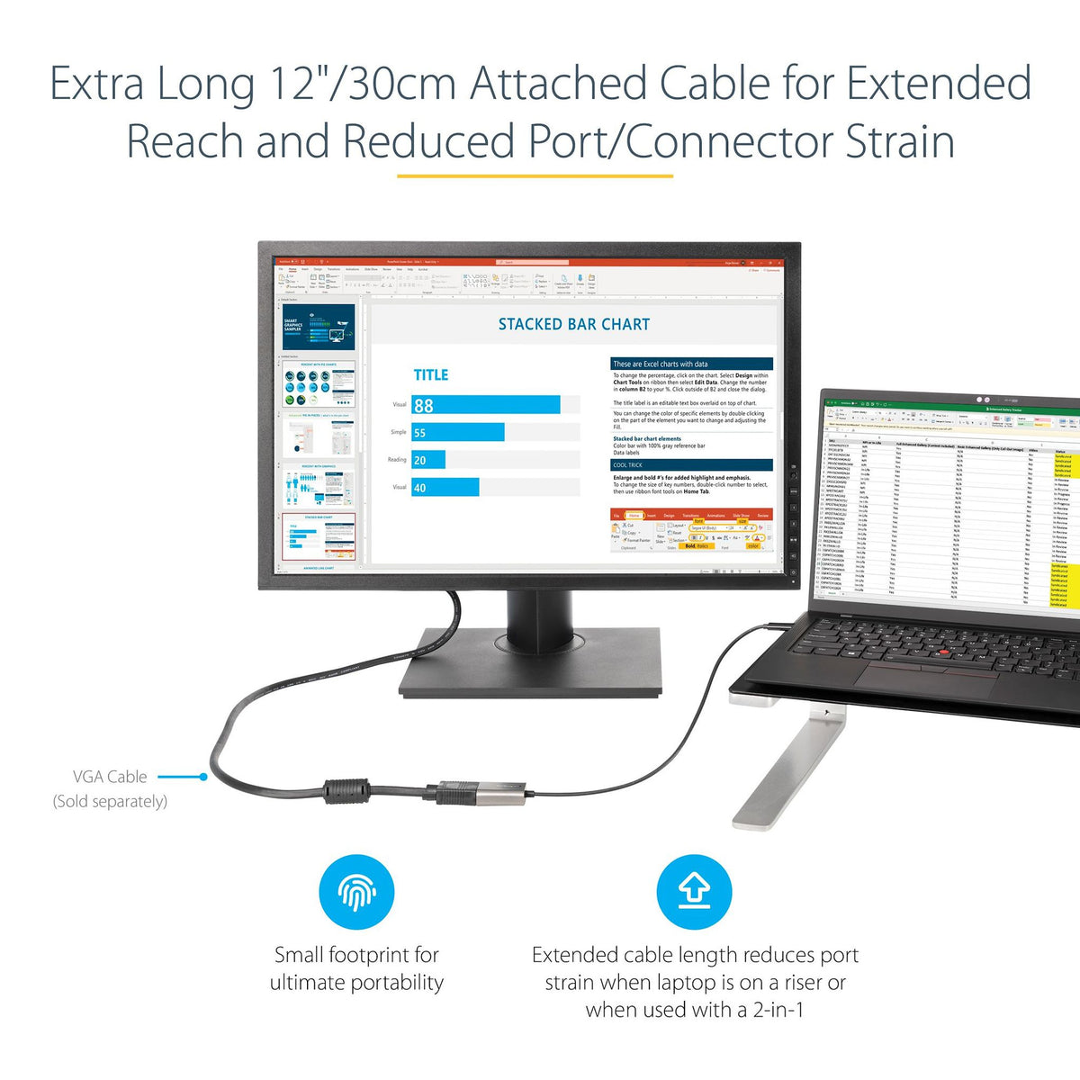 StarTech.com USB-C to VGA Adapter 12" Cable 1920x1200 Black