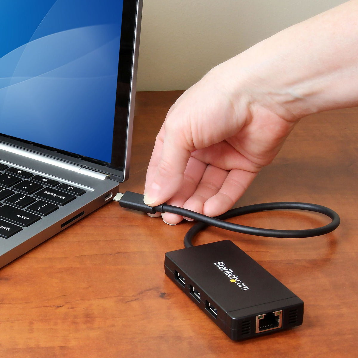 StarTech USB-C Combo Hub 3 USB 3.0 Ports 1 Ethernet Port Black