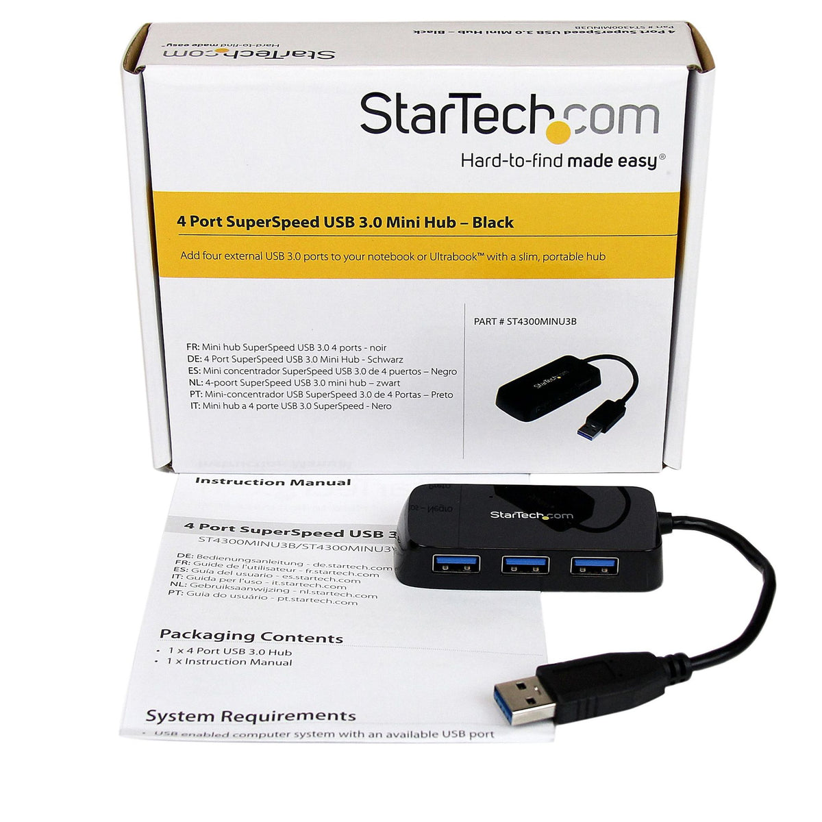 StarTech 4-Port USB 3.0 Hub 5Gbps Portable Black