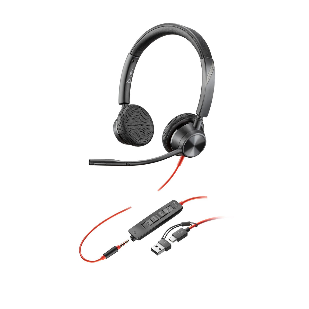 HP Poly BW 3325 USB-C Headset + 3.5mm Plug + USB-C/A Adapter