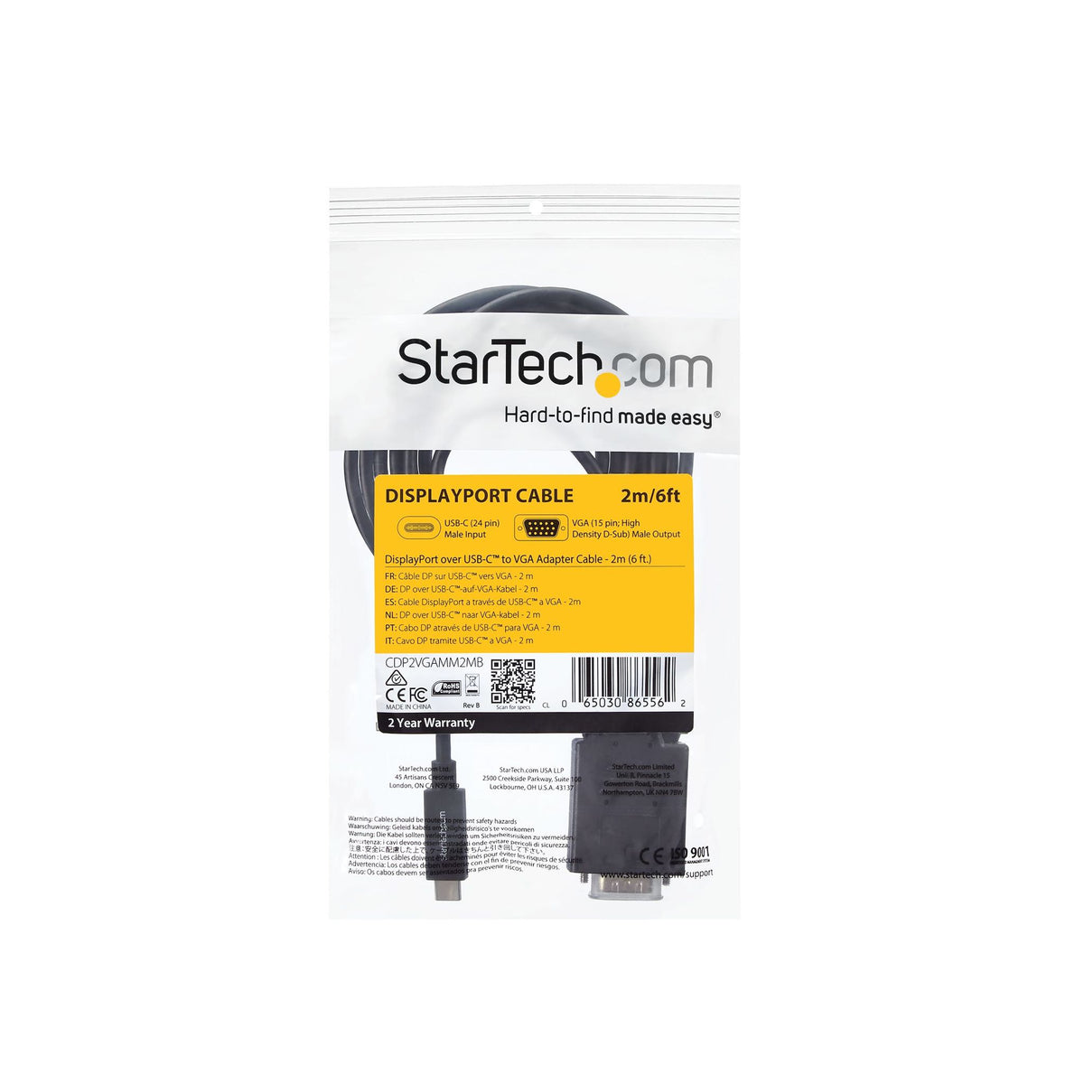 StarTech.com USB C to VGA Cable 2m 1920x1200 Black