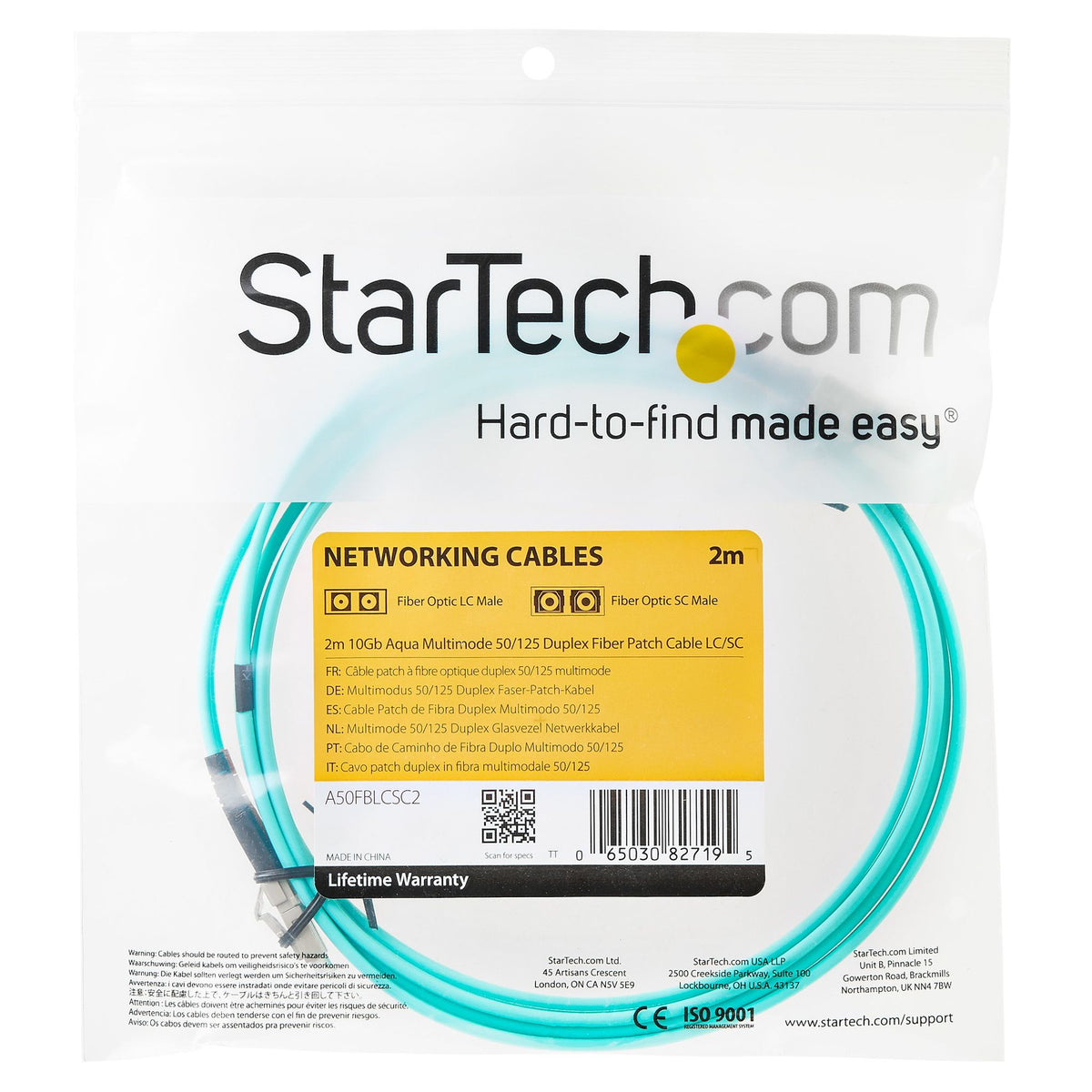 StarTech OM3 2m LC/UPC Multimode Fiber Optic Cable 50/125µm LSZH