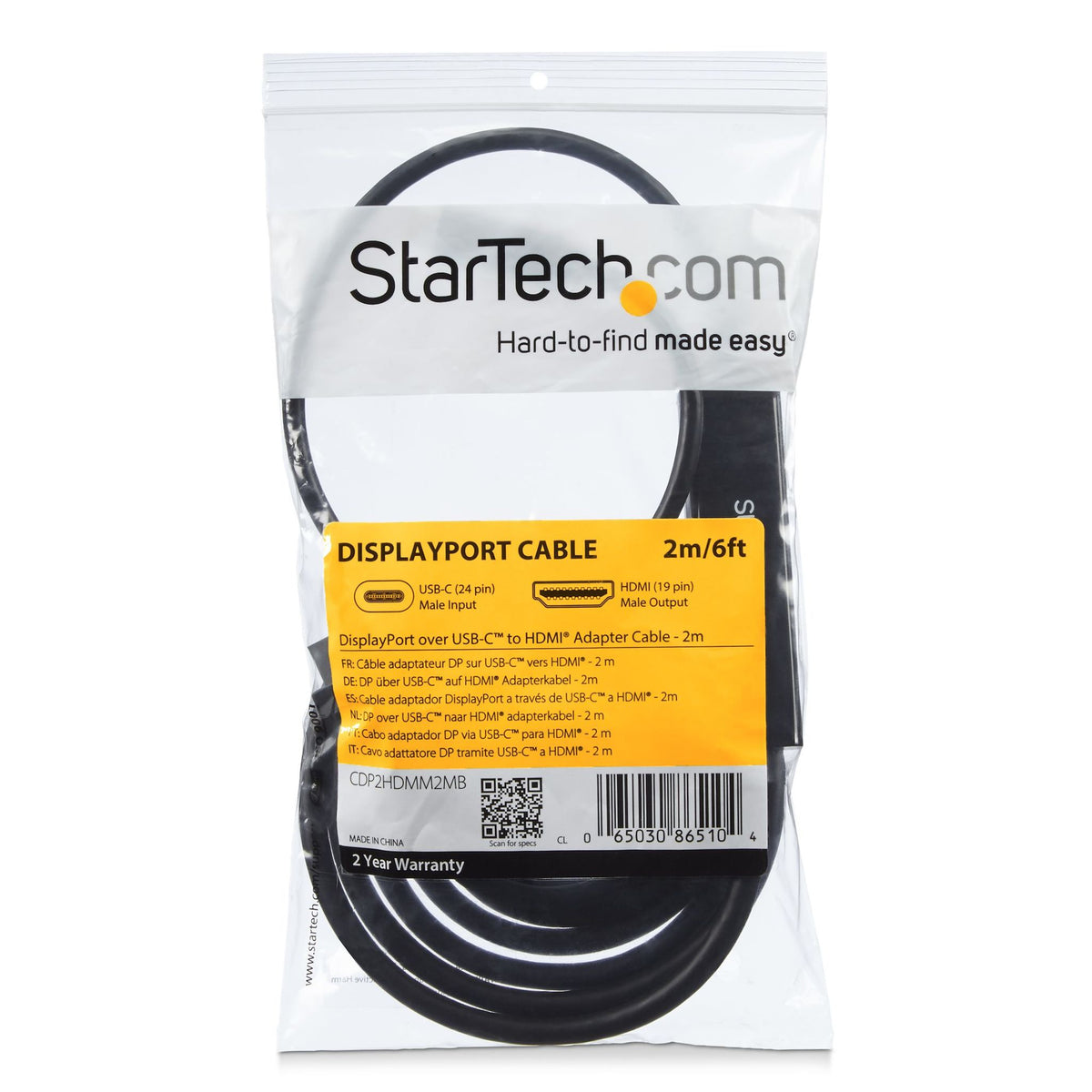 StarTech.com USB-C to HDMI Cable 2m 4K 60Hz Black