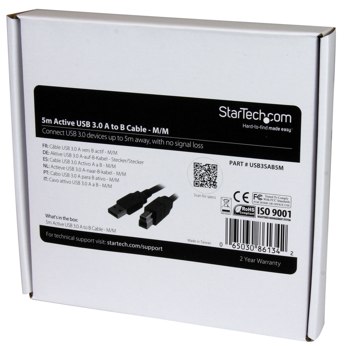 StarTech 5M Active USB 3.0 A to B Cable M/M Black