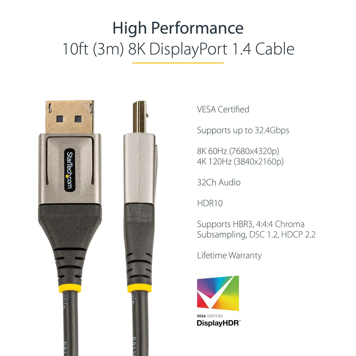 StarTech.com 3m DisplayPort 1.4 Cable 8K 60Hz HDR DP to DP
