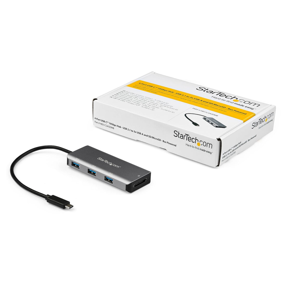 StarTech 3-Port USB-C Hub with SD Card Reader 3x USB-A USB 3.2 Bus-Powered UASP