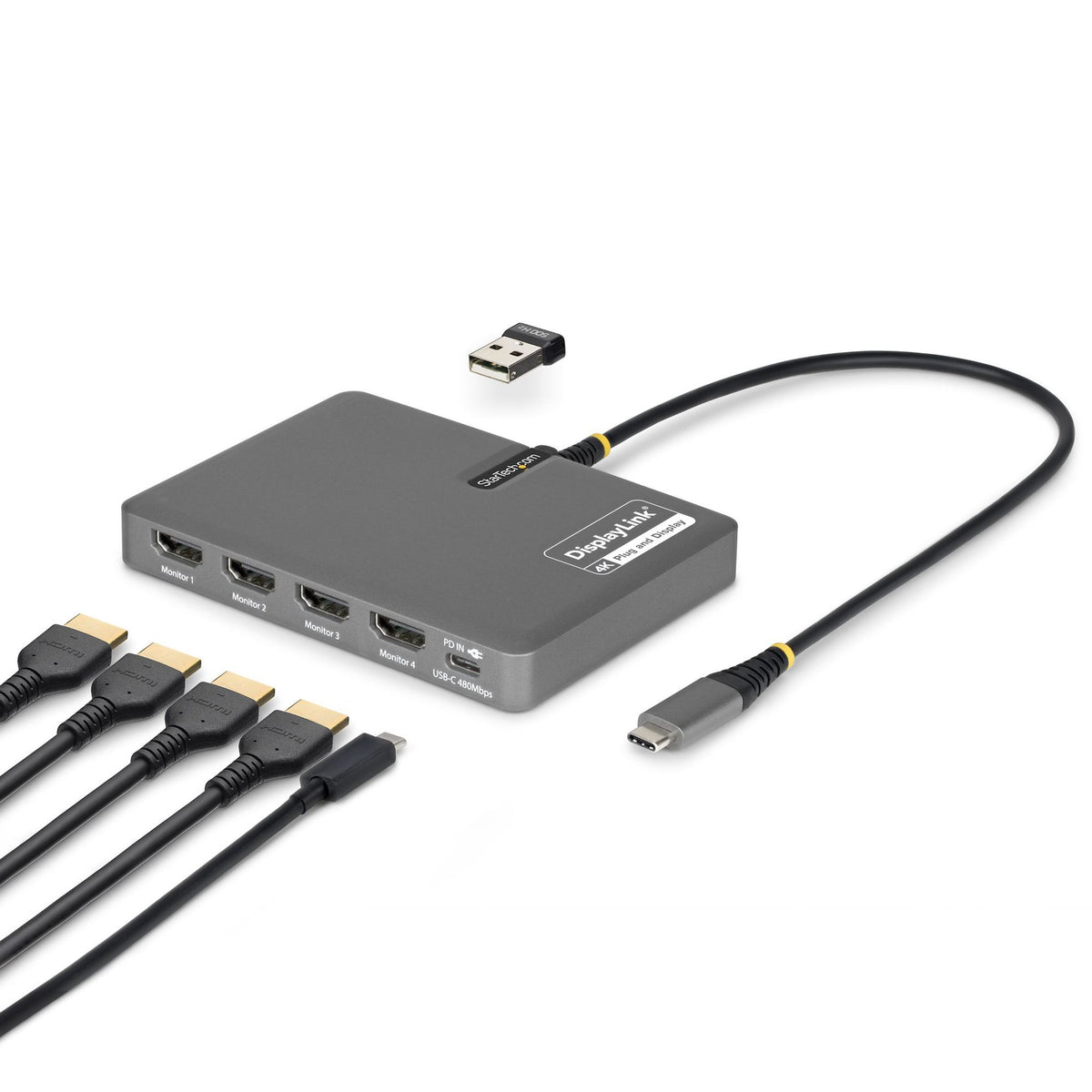 StarTech.com USB-C to Quad-Monitor Workstation Adapter 4K 60Hz HDMI 140W PD