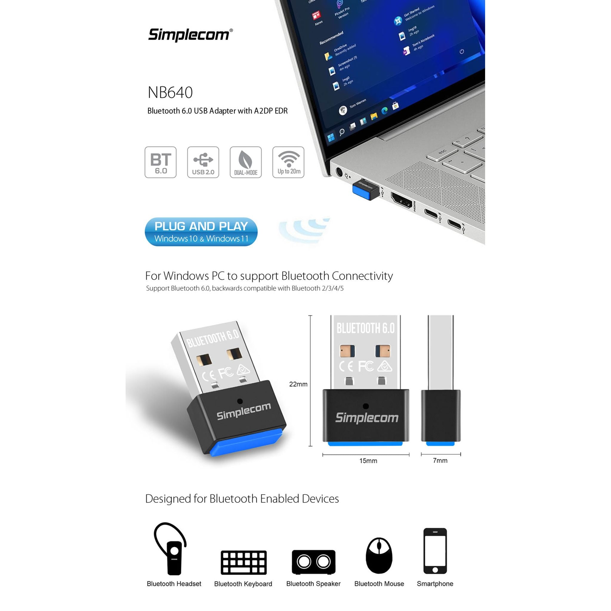 Simplecom NB640 USB Bluetooth 6.0 Adapter tl:53a4a5c3