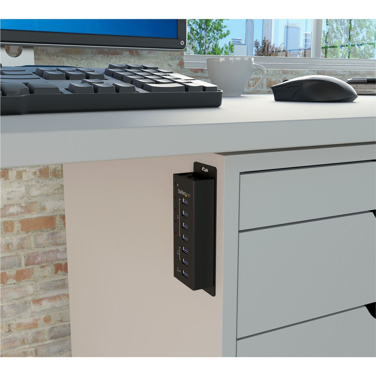 StarTech 4-Port USB 3.0 Hub with 3 Charging Ports Wall-Mountable Metal Enclosure