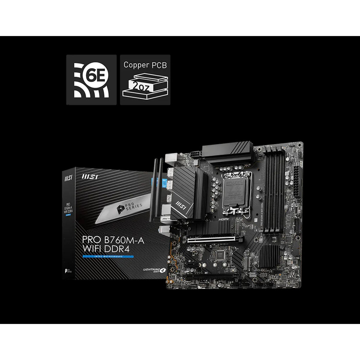 MSI PRO B760M-A WIFI DDR4 mATX Motherboard 4x DDR4 2x PCI-E x16 2x M.2 tl:a5dfd6cd