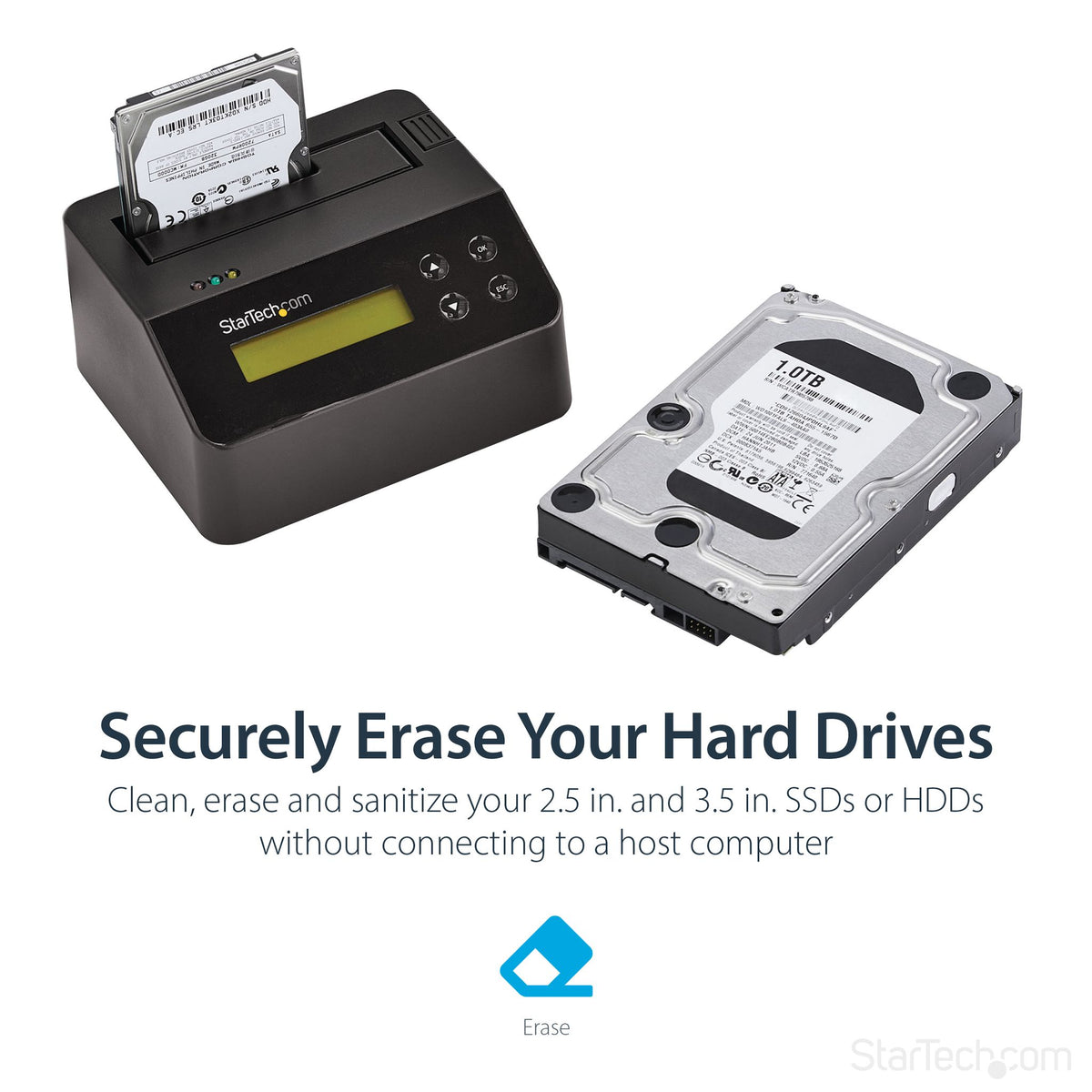 StarTech.com Single Bay SSD/HDD Hard Drive Eraser Standalone Wiper USB to SATA