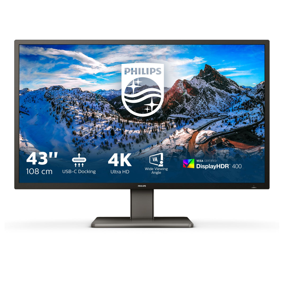 Philips 439P1 4K 60Hz VA LCD Monitor DP/HDMI/USB-C USB-C Docking RJ-45 VESA
