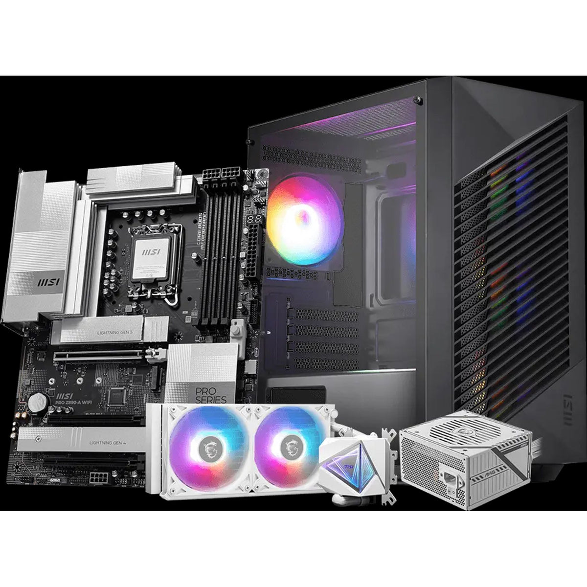 MSI PRO FORGE M050A Mini-Tower mATX/ITX GPU 300mm CPU 160mm 4 Slots RGB Fans 2x2.5" 2x3.5" Top Rad tl:13332e90
