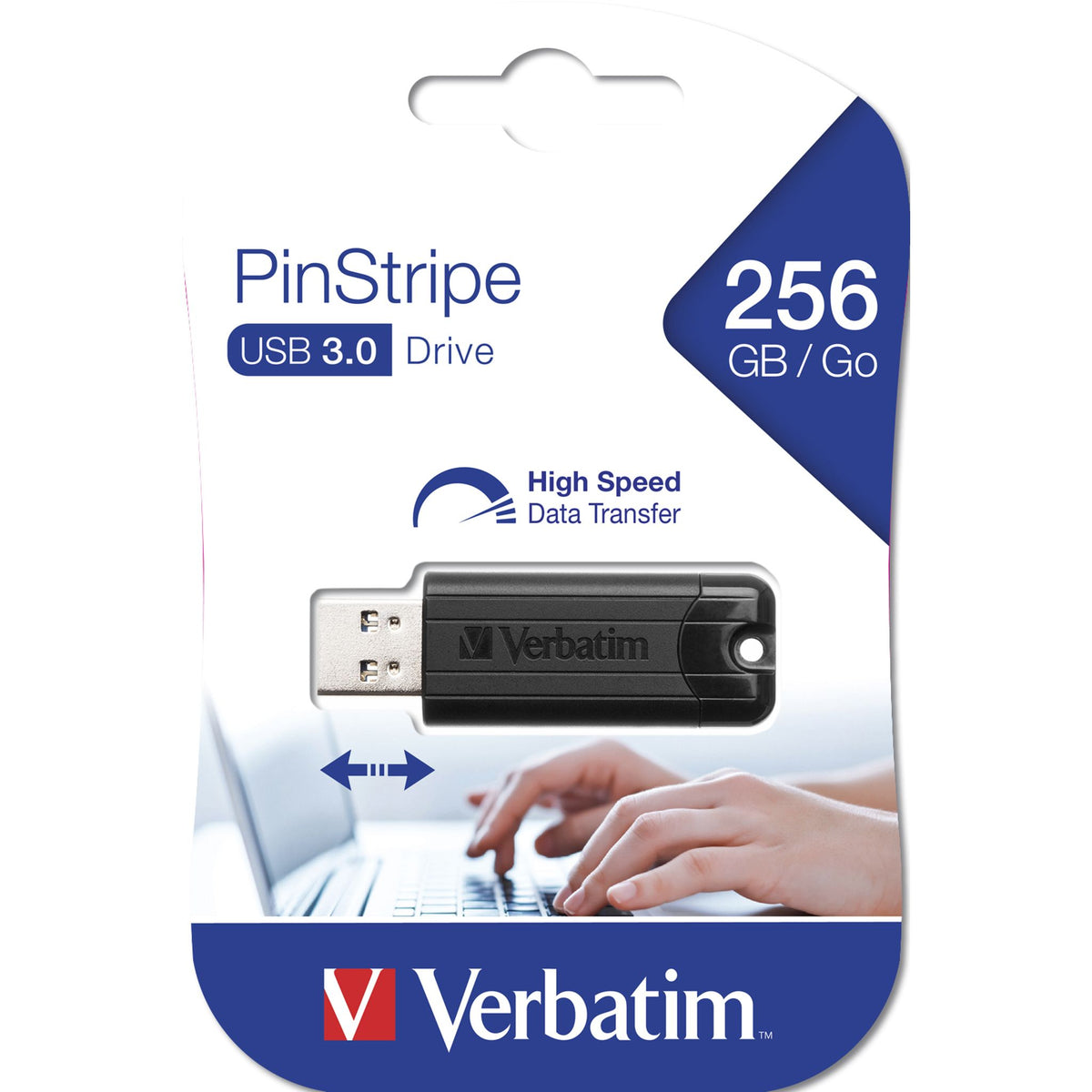 Verbatim PinStripe 256GB USB 3.2 Flash Drive Black
