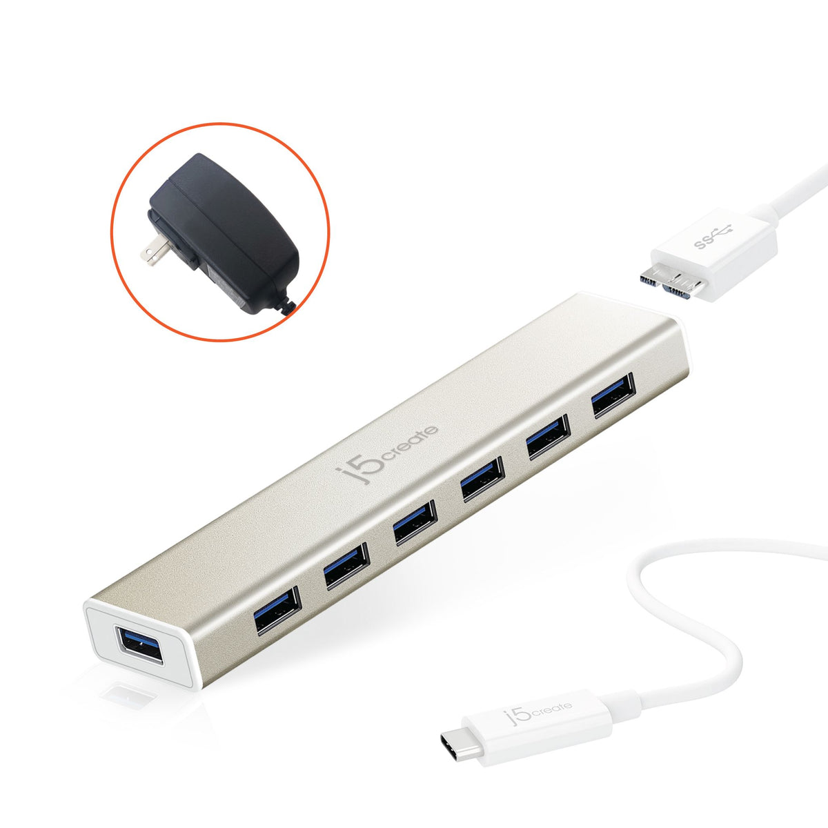 j5create JCH377 USB Hub - USB Type C - 640 MB/s - Notebook Mouse Keyboard Flash