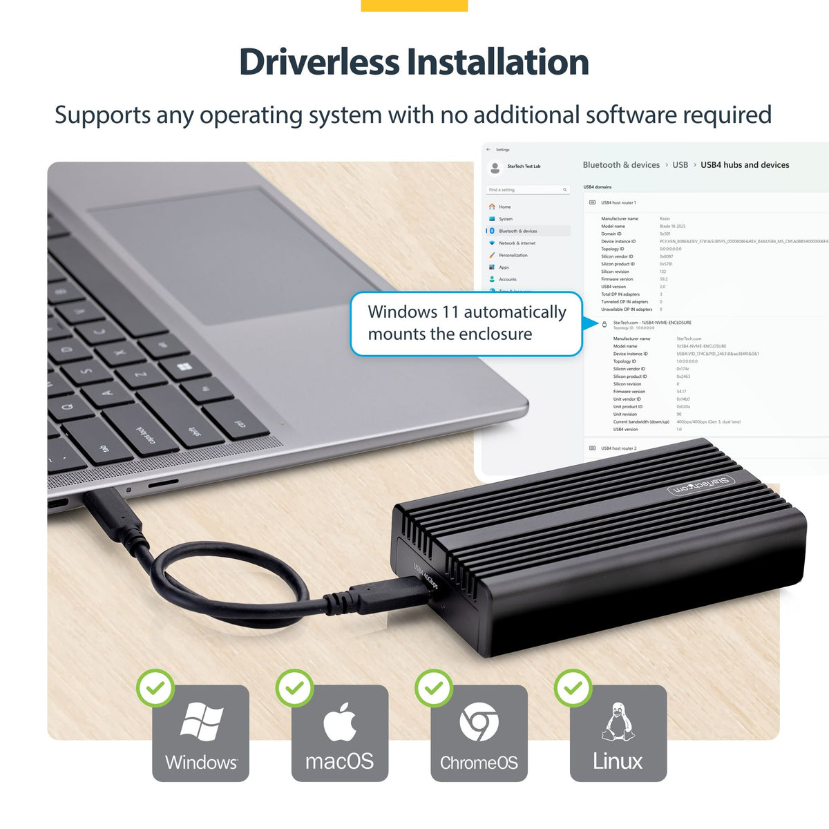 StarTech.com USB4 M.2 NVMe Enclosure 40Gbps Thunderbolt Compatible Aluminum Case