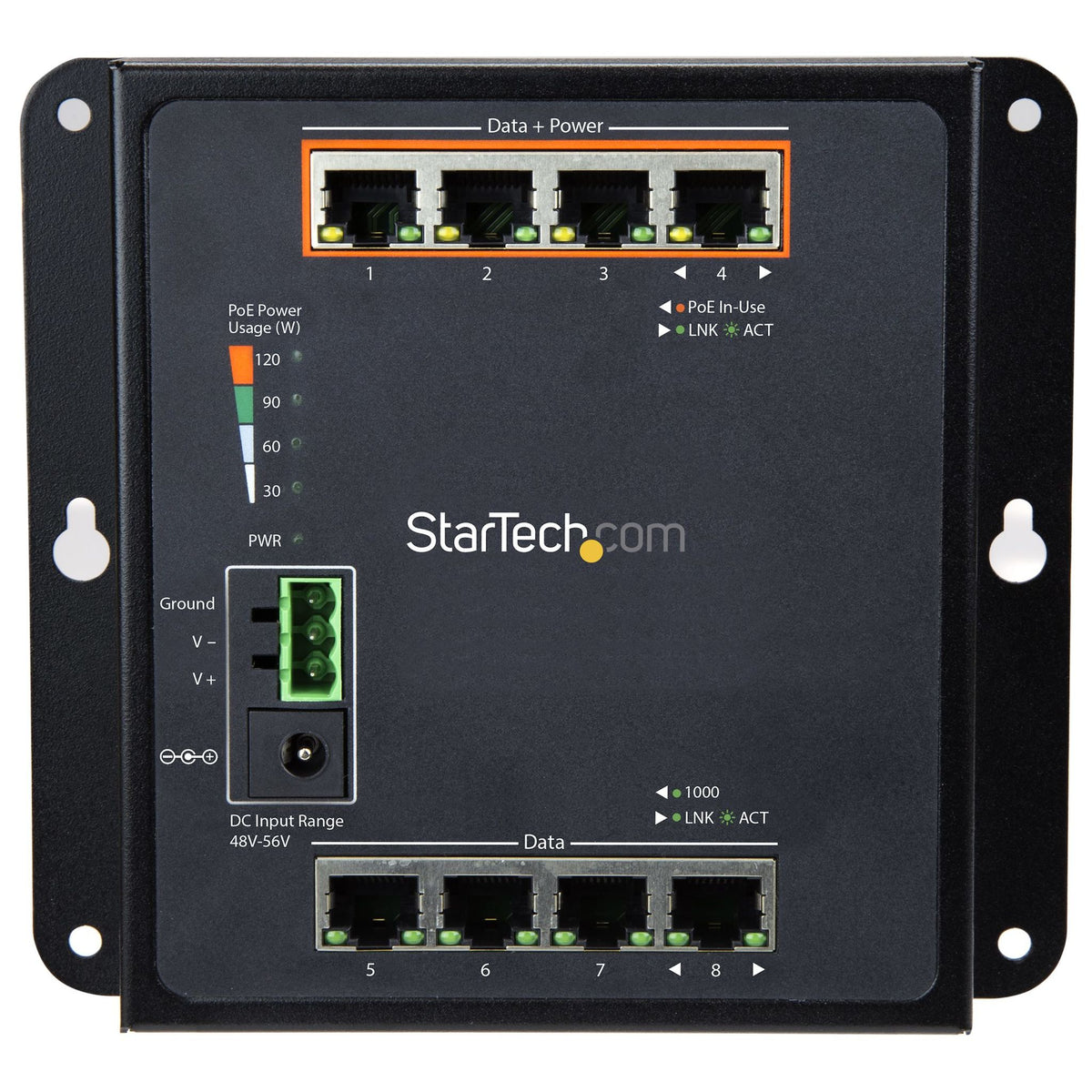 StarTech.com Industrial 8 Port Gigabit PoE Switch 4 x PoE+ 30W L2 Managed