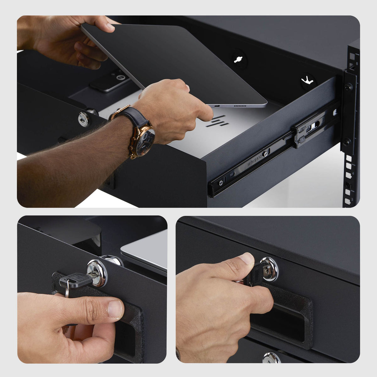 StarTech 3U Steel Lockable 19in Rackmount Drawer with Cable Pass-through Holes