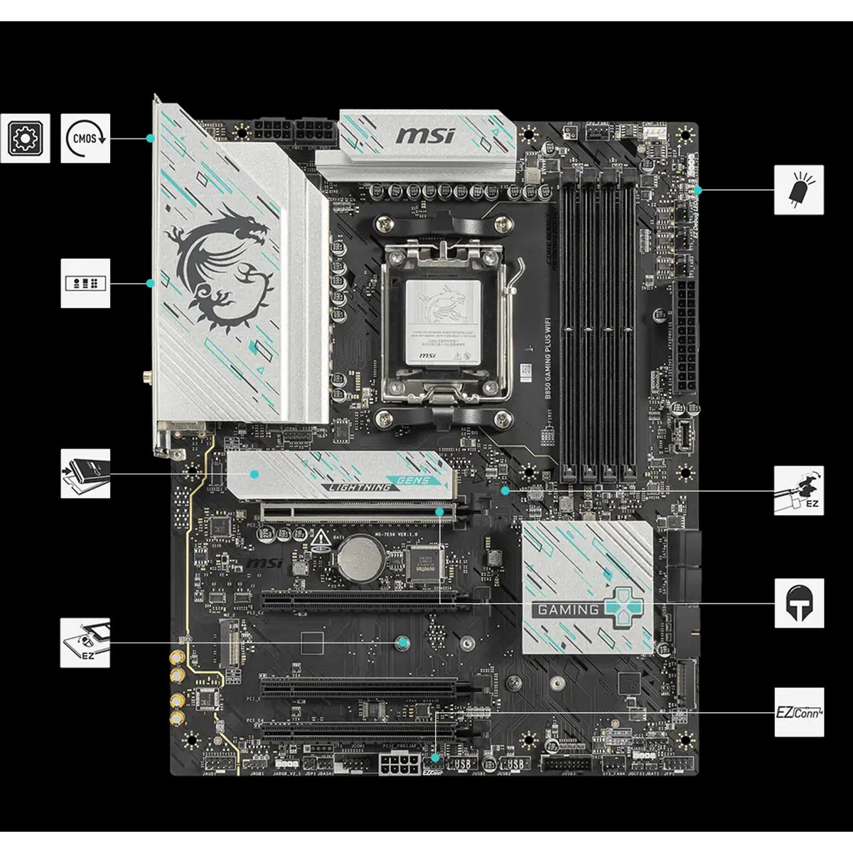 MSI B850 GAMING PLUS WIFI AM5 DDR5 PCIe 5.0 M.2 Gen5 WiFi 7 USB 10G SATA tl:68423a5f