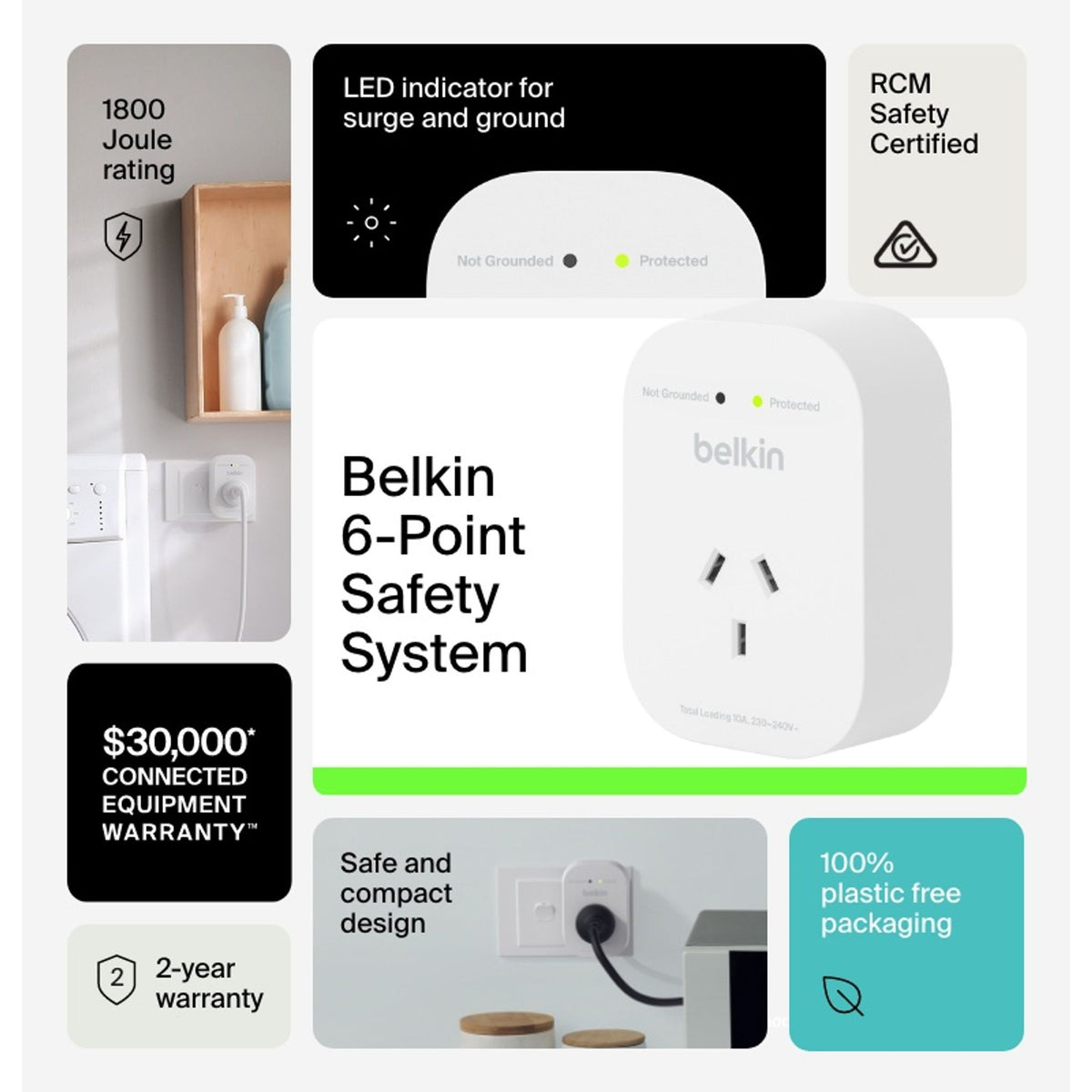 Belkin SurgePro 1-Outlet Surge Protector - White (SRA010AU) 1800 Joules tl:c0b9787f