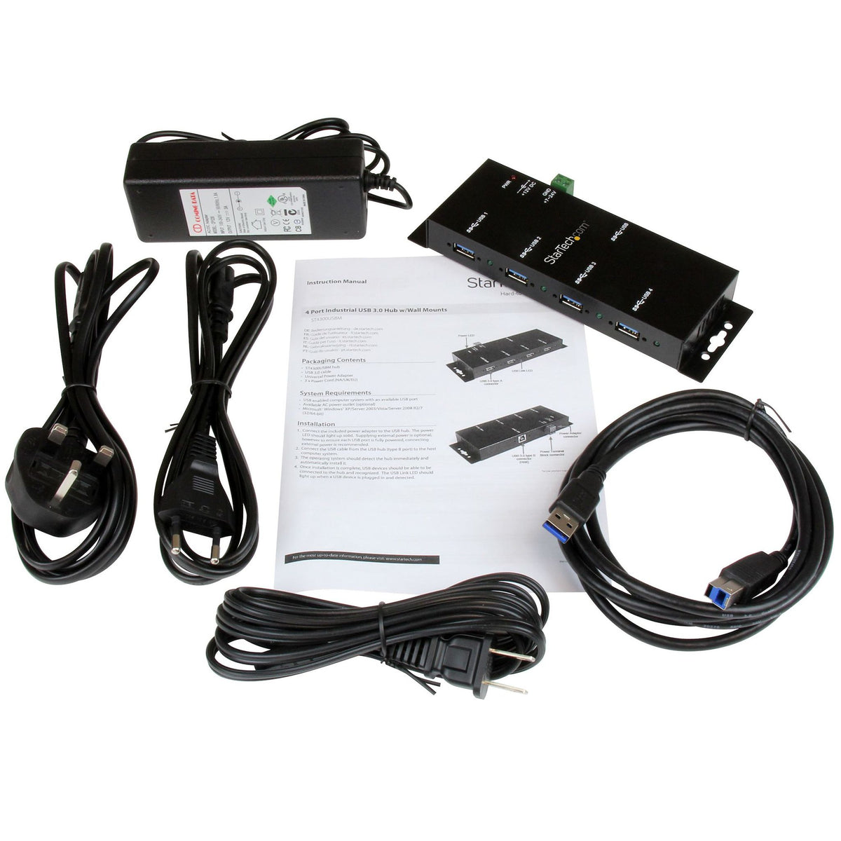 StarTech 4-Port Industrial USB 3.0 Hub 5Gbps Mountable Rugged