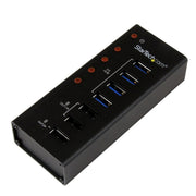 StarTech 4-Port USB 3.0 Hub with 3 Charging Ports Wall-Mountable Metal Enclosure