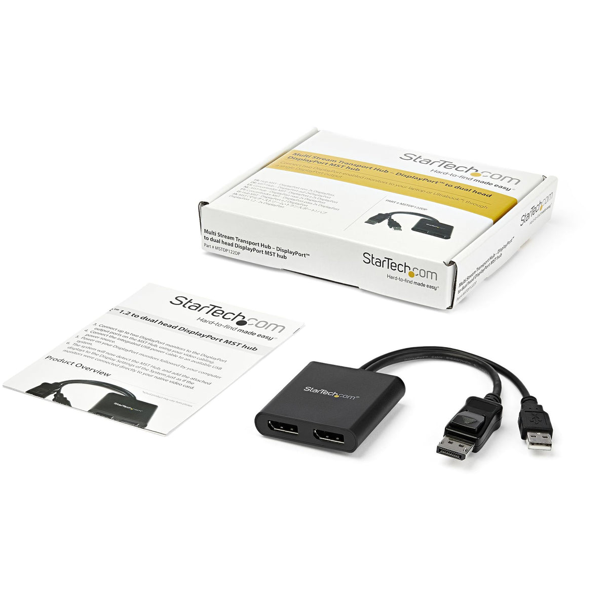 StarTech.com Dual-Monitor DisplayPort 1.2 2-Port MST Hub 4K 30Hz Splitter