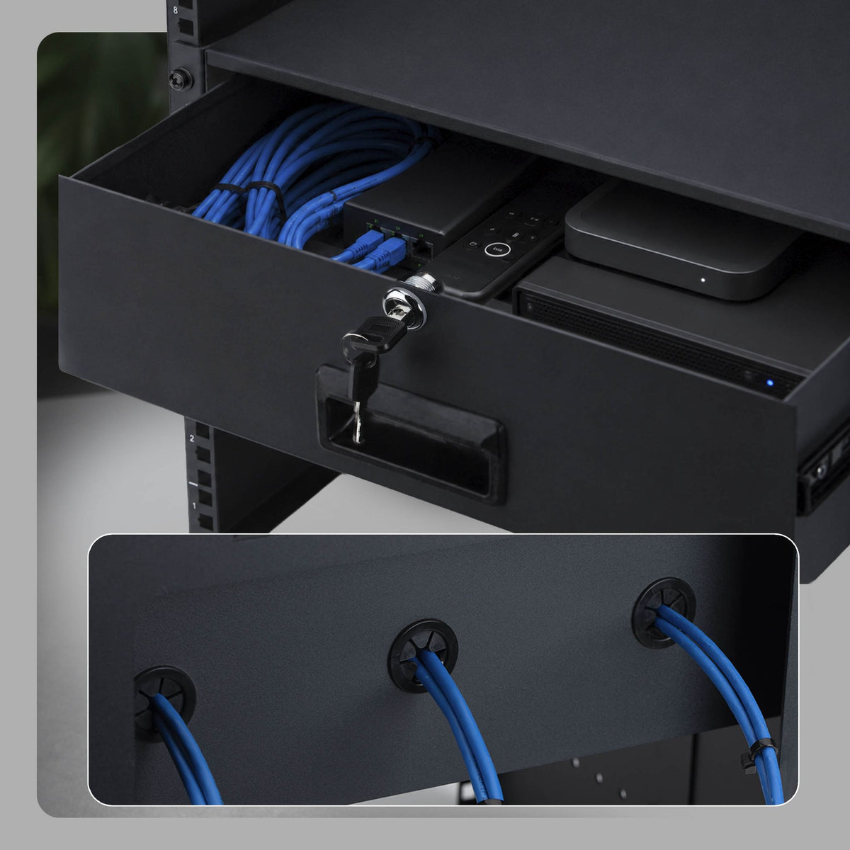 StarTech 3U Steel Lockable 19in Rackmount Drawer with Cable Pass-through Holes