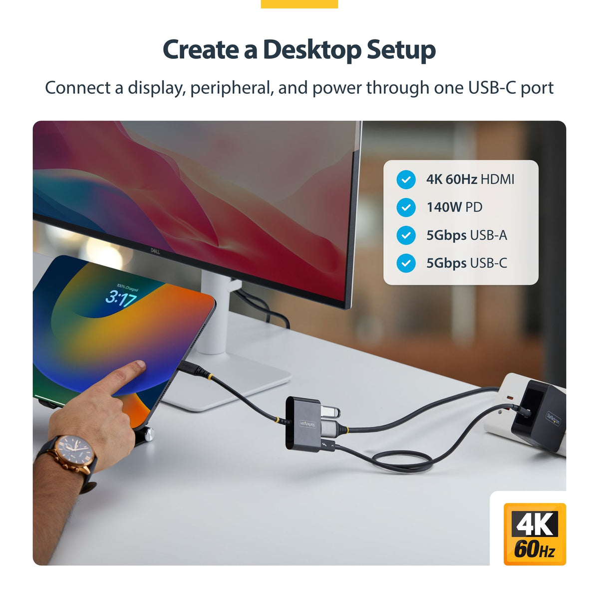 StarTech USB-C to HDMI Multiport Adapter 4K 60Hz 140W PD USB-A Hub