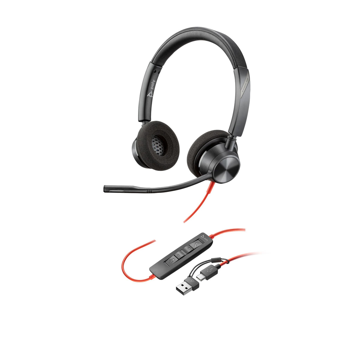 HP Poly BW 3320 Stereo USB-C Headset + USB-C/A Adapter