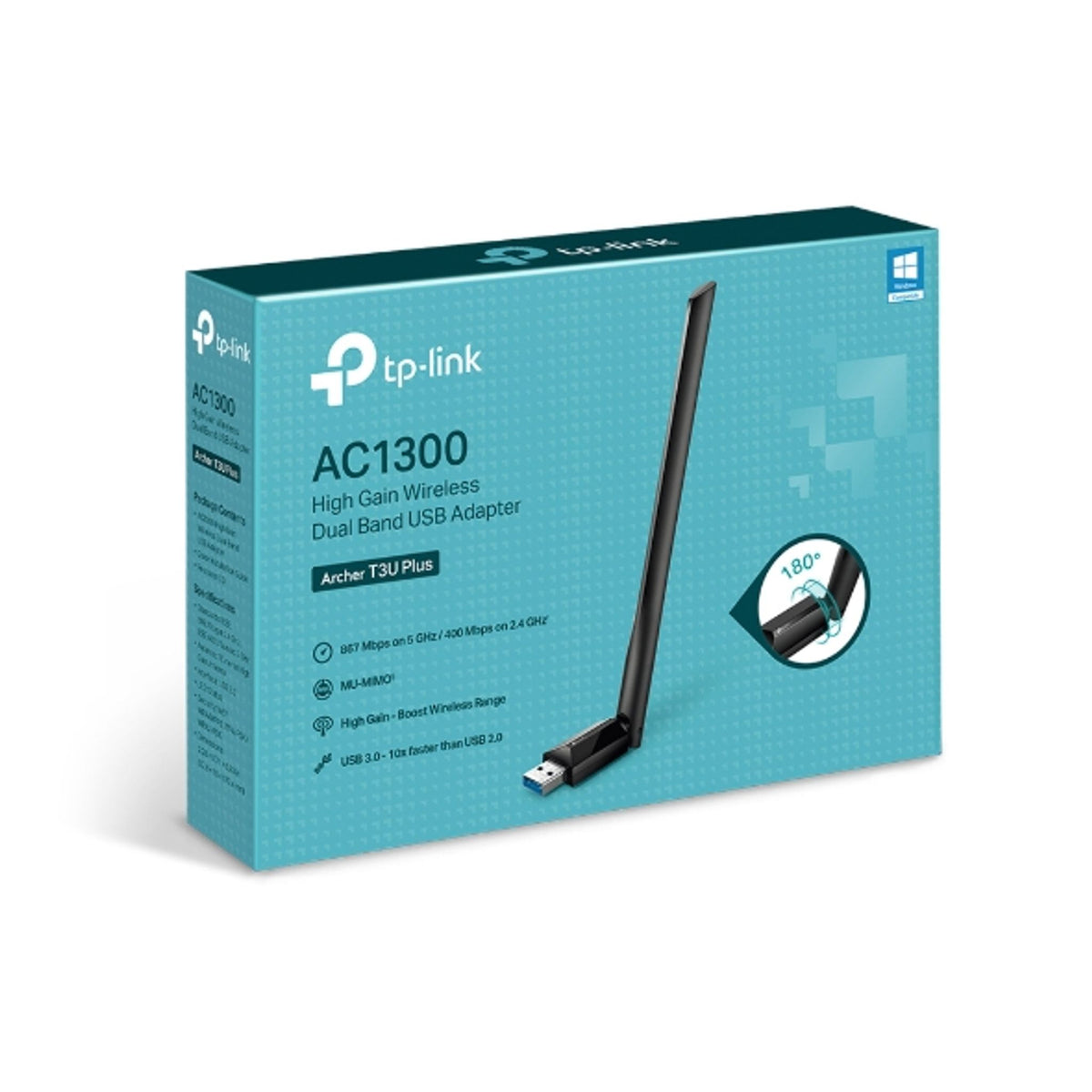 TP-Link Archer T3U Plus AC1300 High Gain Dual Band USB Adapter 867Mbps 5GHz 400Mbps 2.4GHz USB 3.0 tl:97335bbc