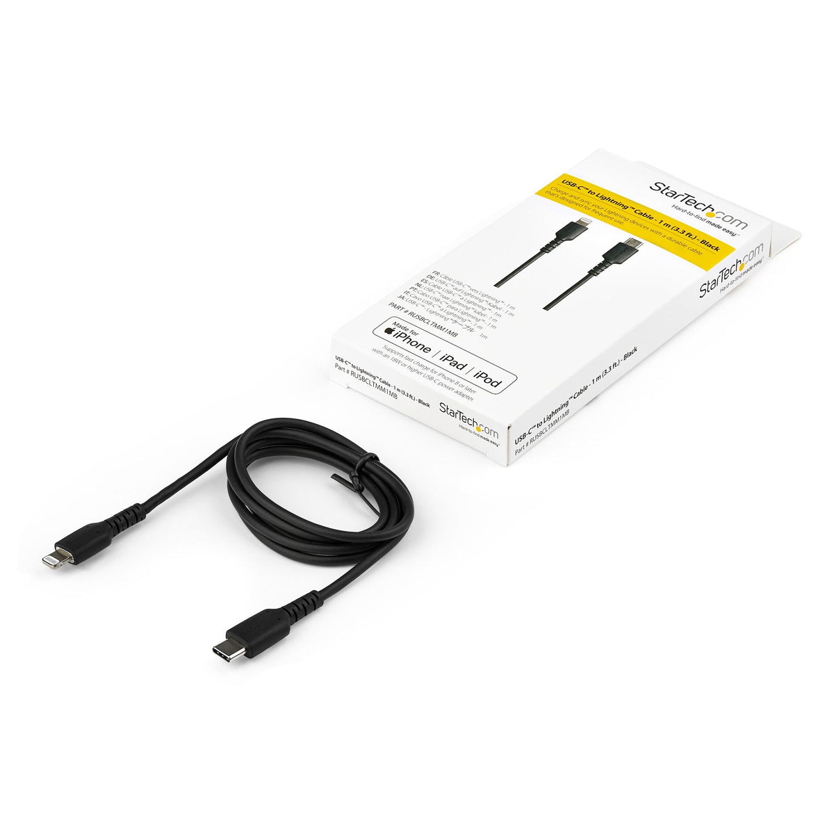 StarTech.com 1m Durable USB-C to Lightning Cable Rugged MFi Certified Black