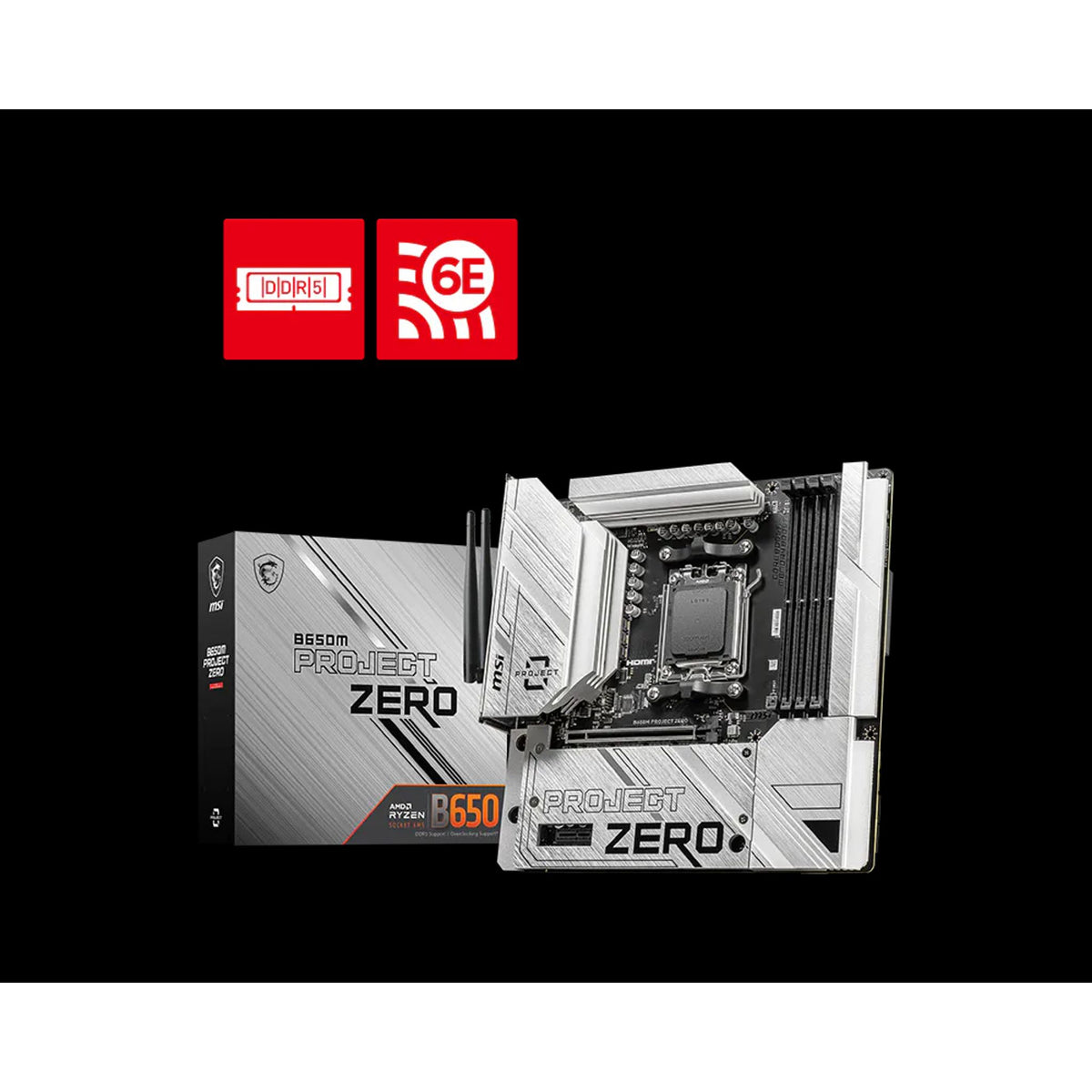 MSI B650M PROJECT ZERO Motherboard AMD B650 4x DDR5 128GB 2x M.2 HDMI USB 3.2 tl:1e6d654