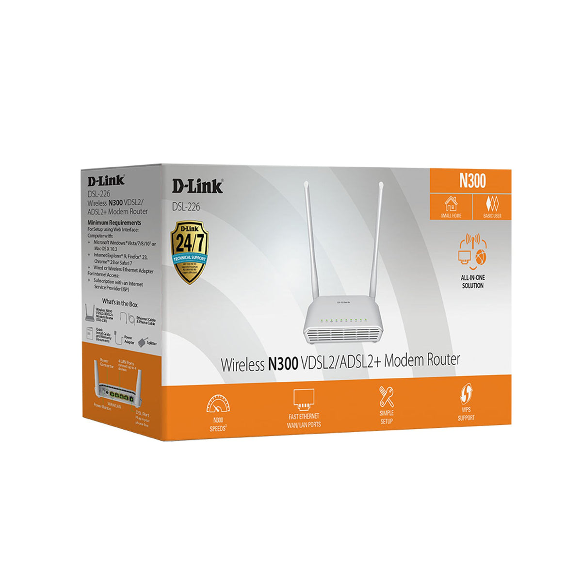 D-Link DSL-226 Wi-Fi 4 IEEE 802.11b/g/n VDSL2 ADSL2+ Ethernet DSL