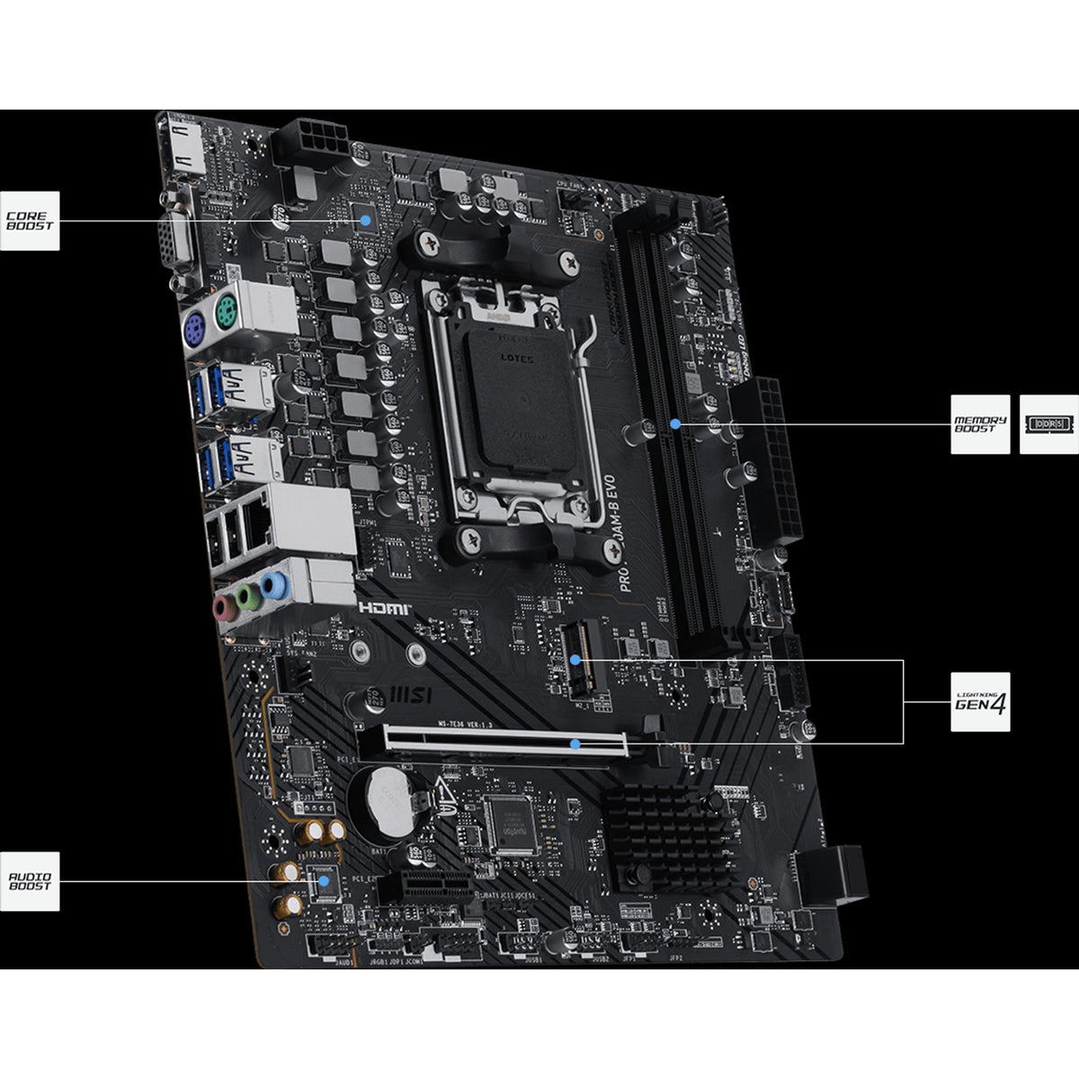 MSI PRO A620 AM-B EVO ATX Motherboard AM5 2x DDR5 128GB PCIe4 x16 1x M.2 2x SATA tl:12679137